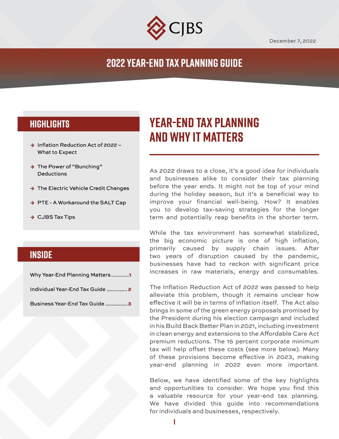 2022 Year End Tax Planning (Dec 15, 2022 Webinar) | Center For